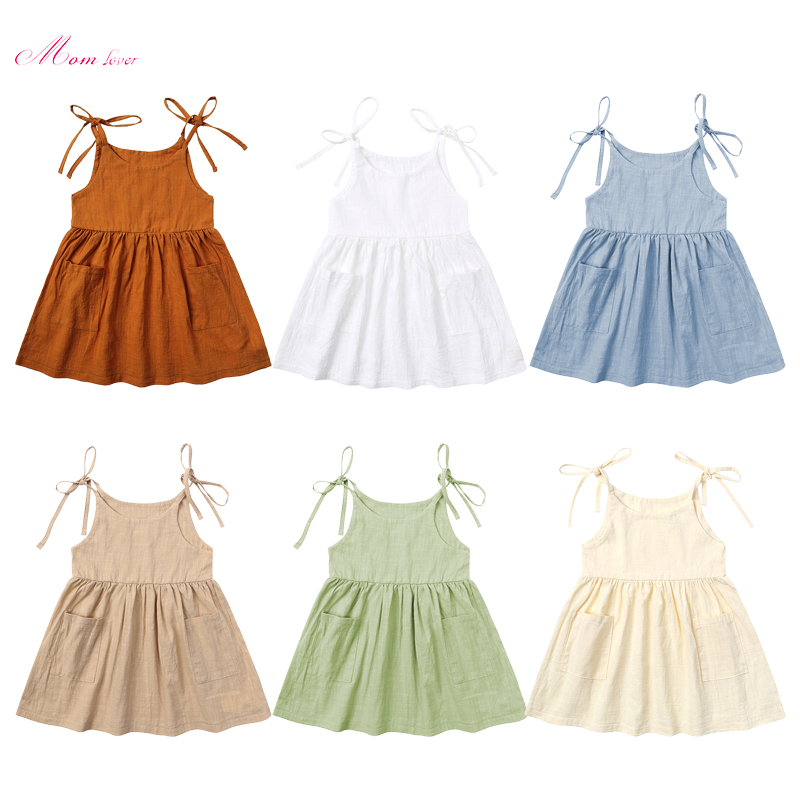Mädchen’ s Solid Kleid Ärmellose Mini Kleider Sommer Strand Sonnenkleid