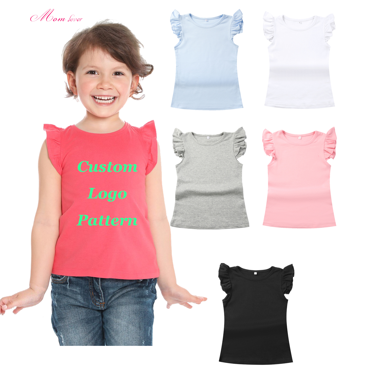 Ruffled Cuff T-Shirt Blank Summer Shirt Kurzarm T-Shirts für Mädchen
