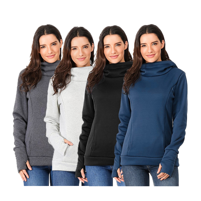 Solidfarbige gedruckte Kapuze Pflege Hoodie Top