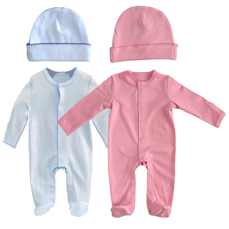 Benutzerdefinierte Bio Baumwolle Picot Trim Footie Swaddle Set