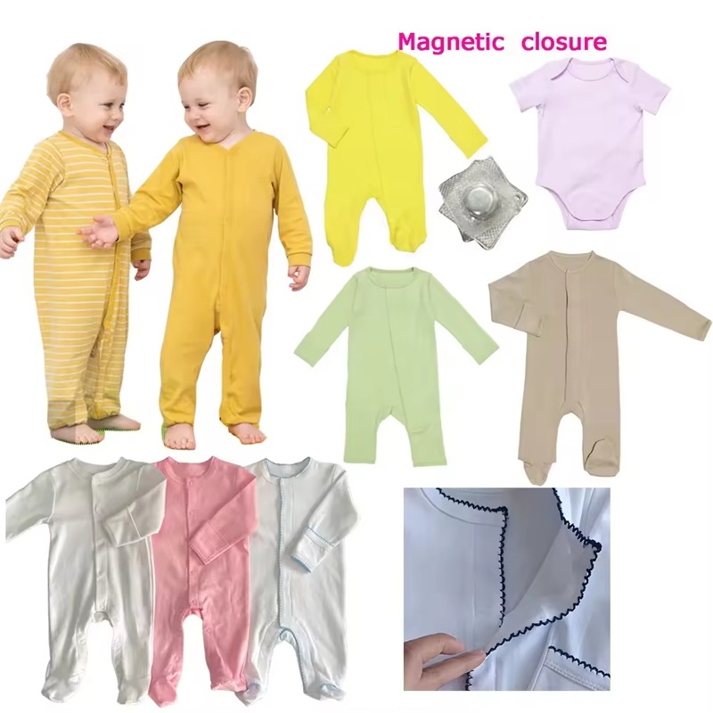 Kundenspezifische 100% Baumwolle Baby Magnetische Snap Onesie