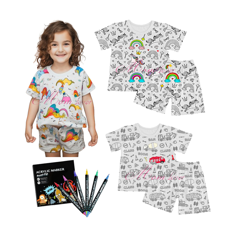 Kinder Cartoon Graffiti Pajamas Diy Färbung Pajiama Sets