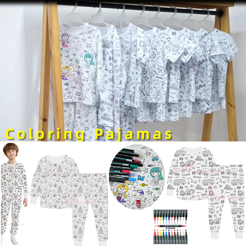 Kinder Färbung Pyjama Sets 3-8 Jahre Jungen Mädchen Pyjamas